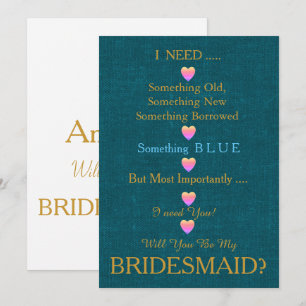 Invitation Bleu & Or avec le coeur Serez-vous ma servante d'a