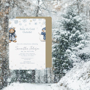 Invitation Bleu & Or  Bébé Il Fait Froid Dehors Bébé enneigé 
