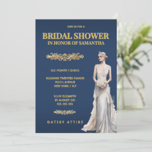Invitation Bleu Or Fête de Mariage Gatsby Élégant