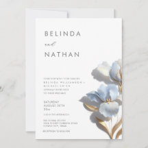 Bleu Or Fleurs 3D Blanches