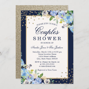 Invitation Bleu or floral Étincelle Couples Douche