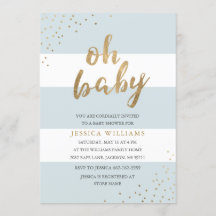 Bleu & Or Grandes Modernes Oh Baby shower Invitati