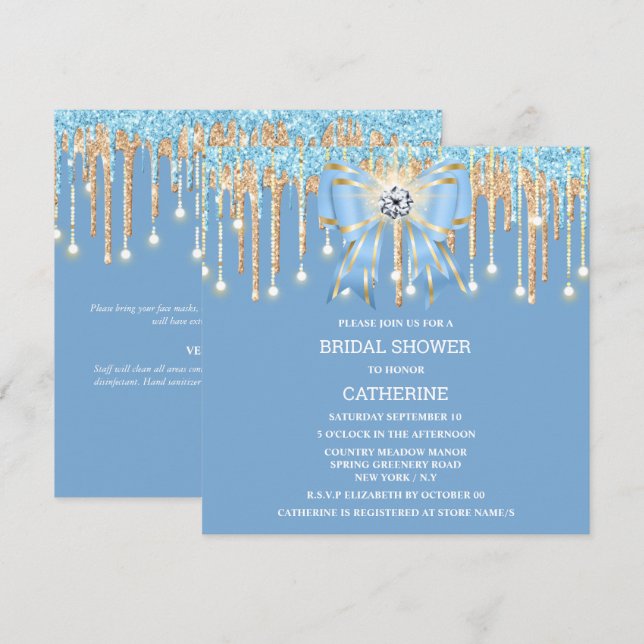 Invitation Bleu or parties scintillant diamant projecteur (Devant / Derrière)