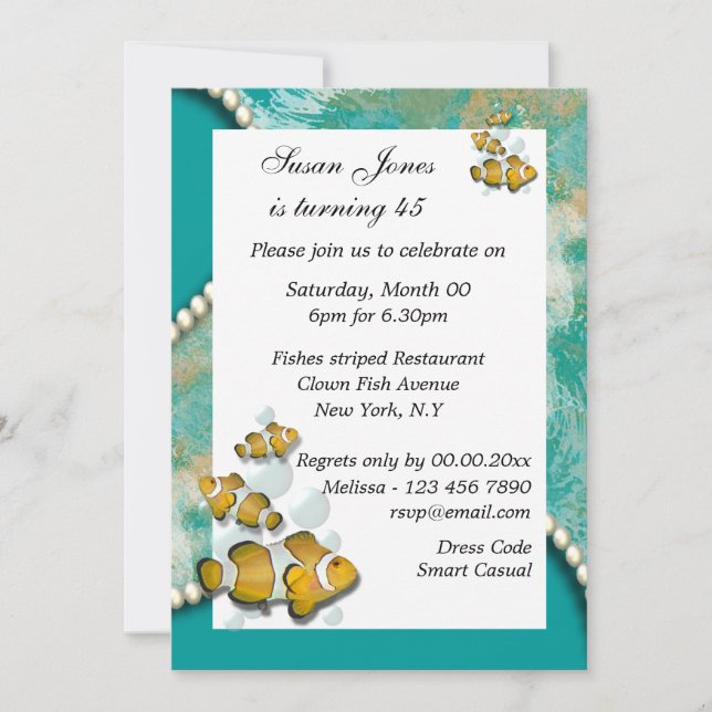 Invitation Bleu orange anniversaire de plage PERSONNALISER (Devant)