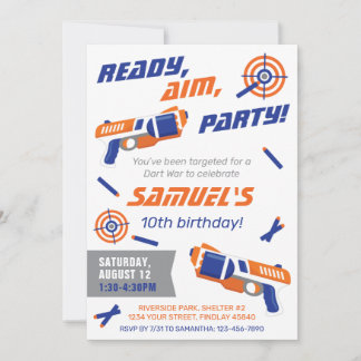 Invitation Bleu, Orange Dart War Anniversaire, N'Importe Quel