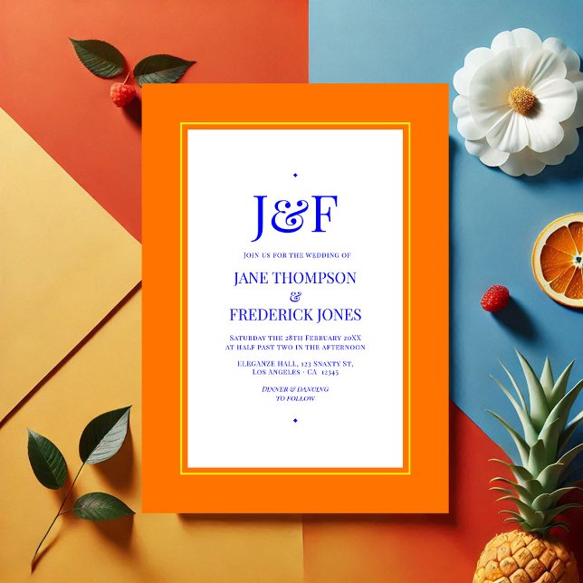 Invitation Bleu, orange, jaune et rouge Mariage (Blue, Orange, Yellow and Red Wedding Invitation)