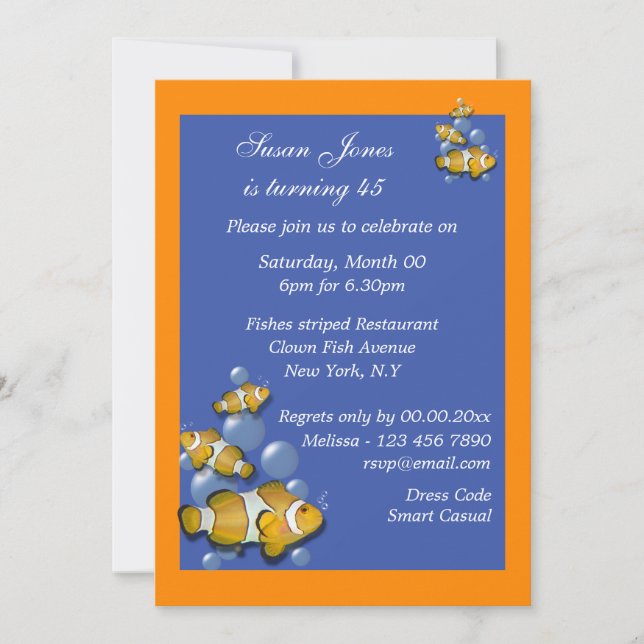 Invitation Bleu orange plage anniversaire PERSONNALISER (Devant)