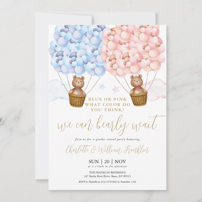 Invitation Bleu Ou Rose Bearly Wait Sexe RevezParty (Devant)