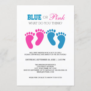 Invitation Bleu ou rose mignon Pieds imprimés Genre Reveal Pa