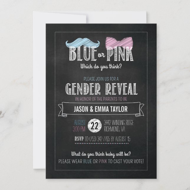 Invitation Bleu ou rose qui vous pensent ? Le genre indiquent (Devant)