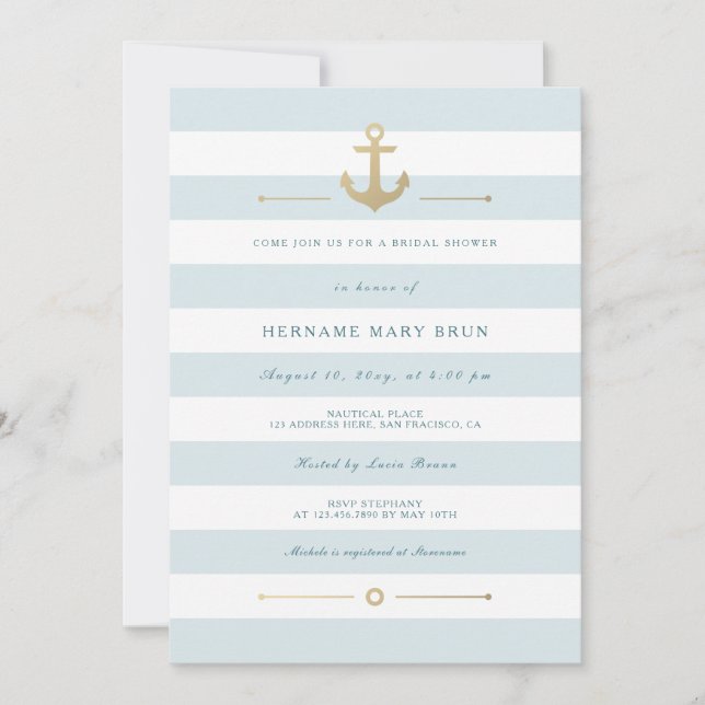 Invitation Bleu pâle Fête des mariées marine rayée (Devant)