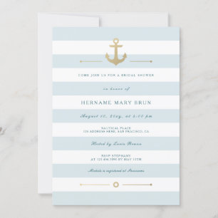 Invitation Bleu pâle Fête des mariées marine rayée
