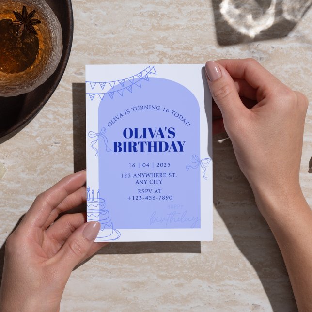 Invitation Bleu pâle Moderne Sweet 16 Anniversaire pour Fille (Créateur téléchargé)