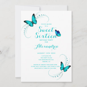 Invitation Bleu papillon doux 16 Seize Anniversaire