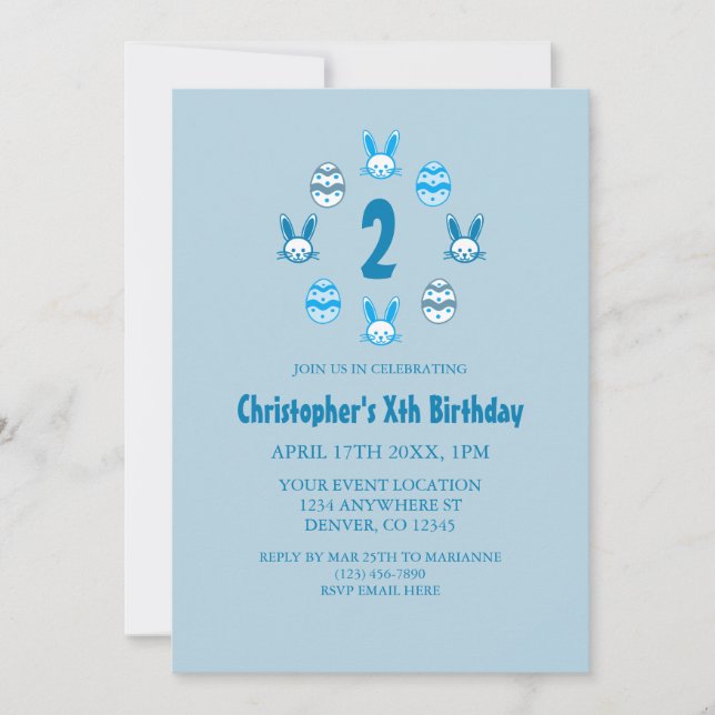 Invitation Bleu Pâques 2e anniversaire (Devant)