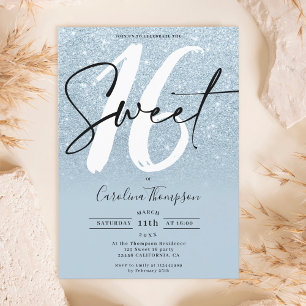 Invitation Bleu parties scintillant bordure script photo Swee