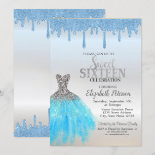 Invitation Bleu Parties scintillant, Robe Bleue Silver Sweet 