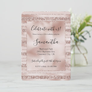 Invitation Bleu Parties scintillant rose rayures