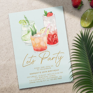 Invitation Bleu pastel Anniversaire chic cocktail d'été
