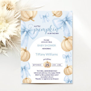 Invitation Bleu Pastel Aquarelle ruban Citrouille arc