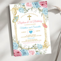 Bleu Pastel Rose Or Baptême & 1er Anniversaire