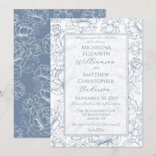 Invitation Bleu pervenche Élégant floral dessinée à la main m