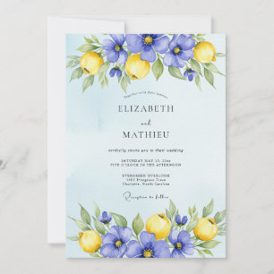 Invitation Bleu Pervenche Mariage Citron Vibrant