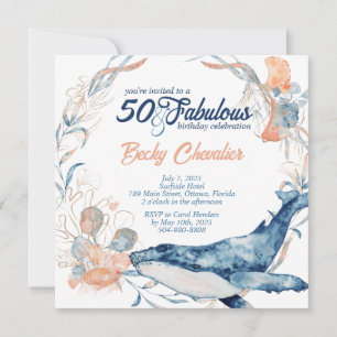 Invitation Bleu plage océan mer cinquante et fabuleux anniver