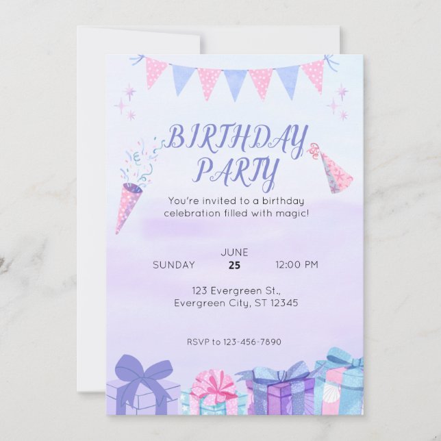 Invitation Bleu pourpre Anniversaire Bash (Devant)
