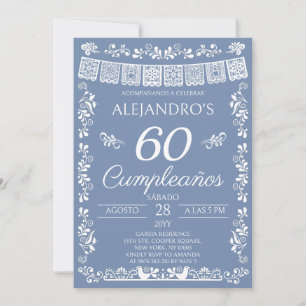 Invitation Bleu Poussiéreux 60 Cumpleaños Fête d'anniversaire