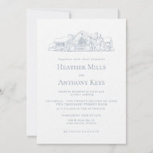 Invitation Bleu Poussiéreux avec Croquis du Lieu