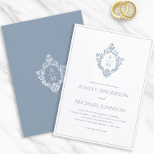 Bleu Poussiéreux Crête Monogramme Formel Élégant M