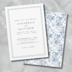 Invitation Bleu Poussiéreux Élégant Classique Botanique Maria