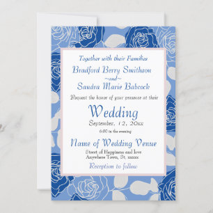 Invitation Bleu Poussiéreux Élégant Gris Blanc Rose Florale M