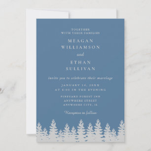 Invitation Bleu poussiéreux et pins argentés Mariage d'hiver