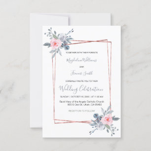 Invitation bleu poussiéreux et rose rose mariage