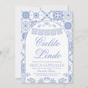 Invitation Bleu Poussiéreux Papel Picado Surprise 50e Anniver
