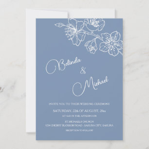 Invitation Bleu Poussiéreux Profond Floral Blanc   Mariage Ph