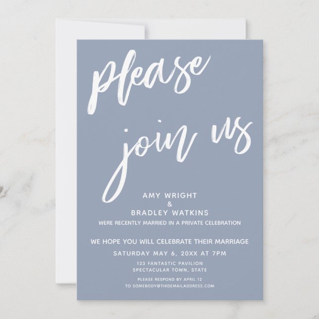 Invitation Bleu Poussiéreux Veuillez Nous Rejoindre Après La  (Devant)