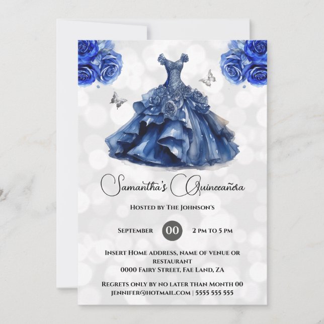 Invitation Bleu princesse de la marine Quinceañera rose (Devant)