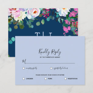 Invitation Bleu Prussien + Pervenche Bleu Watercolor Floral R