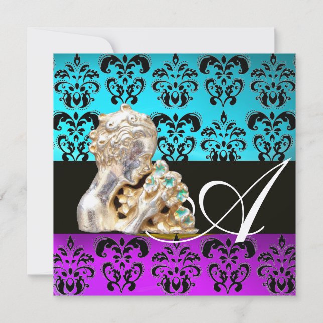 INVITATION BLEU, PURPLE, NOIR, BLANC DOMMASQUE MONOGRAMME DE  (Devant)