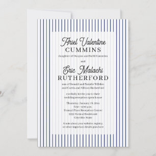 Invitation Bleu rayure fine Rustique Parents Remariés du Mari
