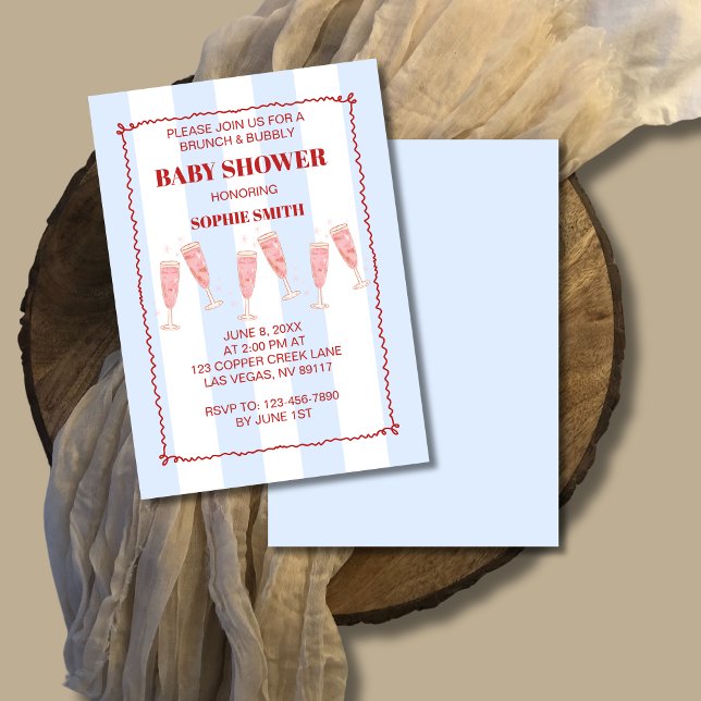 Invitation Bleu Rétro Bordure Rouge Brunch & Baby shower Bubb (Créateur téléchargé)