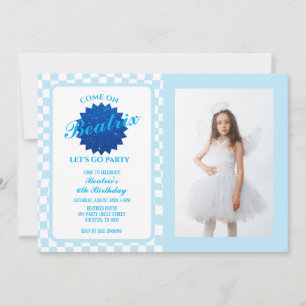 Invitation Bleu Retro Poupée photo Anniversaire