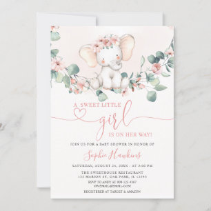 Invitation Bleu rose douce petite fille Baby shower éléphant