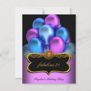 Invitation Bleu rose Fabrique Black Gold Balloons Anniversair