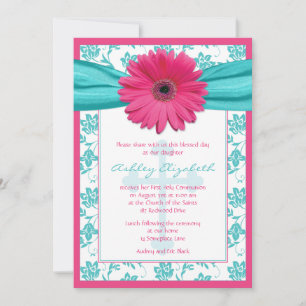 Invitation Bleu rose Faisy Damask Première communion Invitati