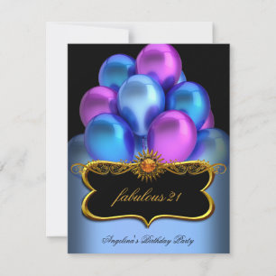 Invitation Bleu Rose Fantastique Ballons Noir Or Anniversaire