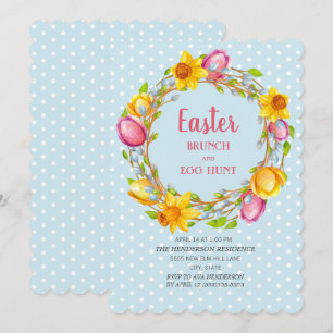 Invitation Bleu rose jaune Floral Pâques Brunch Chasse aux oe